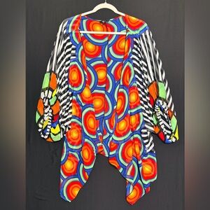 Lily Multicolor Swirl Kimono Cardigan Sheer Art towear Teachers openfront stripe